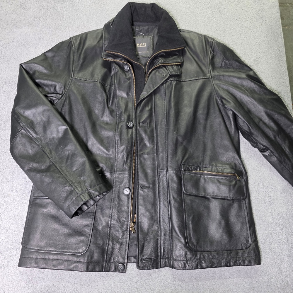 R&O Brand Mens XL Leather Jacket Black Quilted Lined Field Coat Reilly‎ Olmes